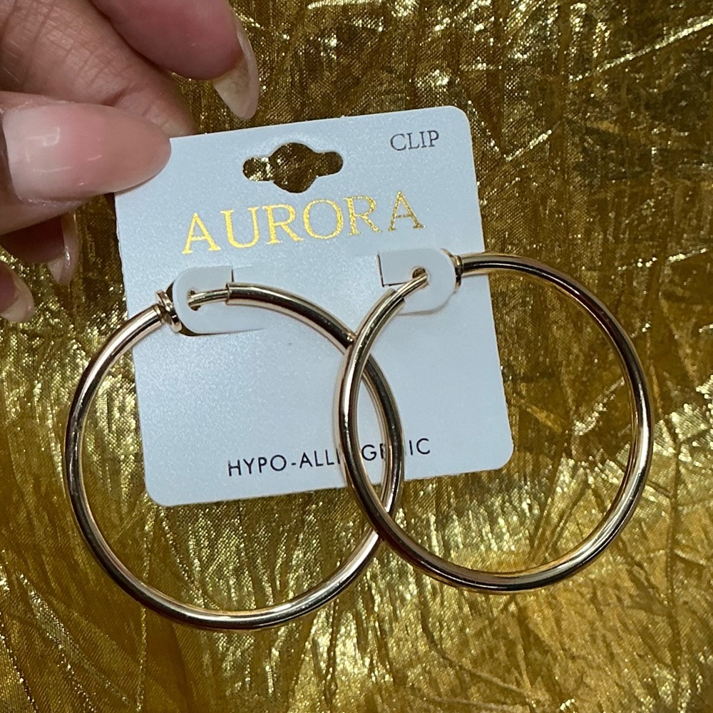 Aurora Gold-Tone Textured Clip-On Hoop Earrings | Hypoallergenic